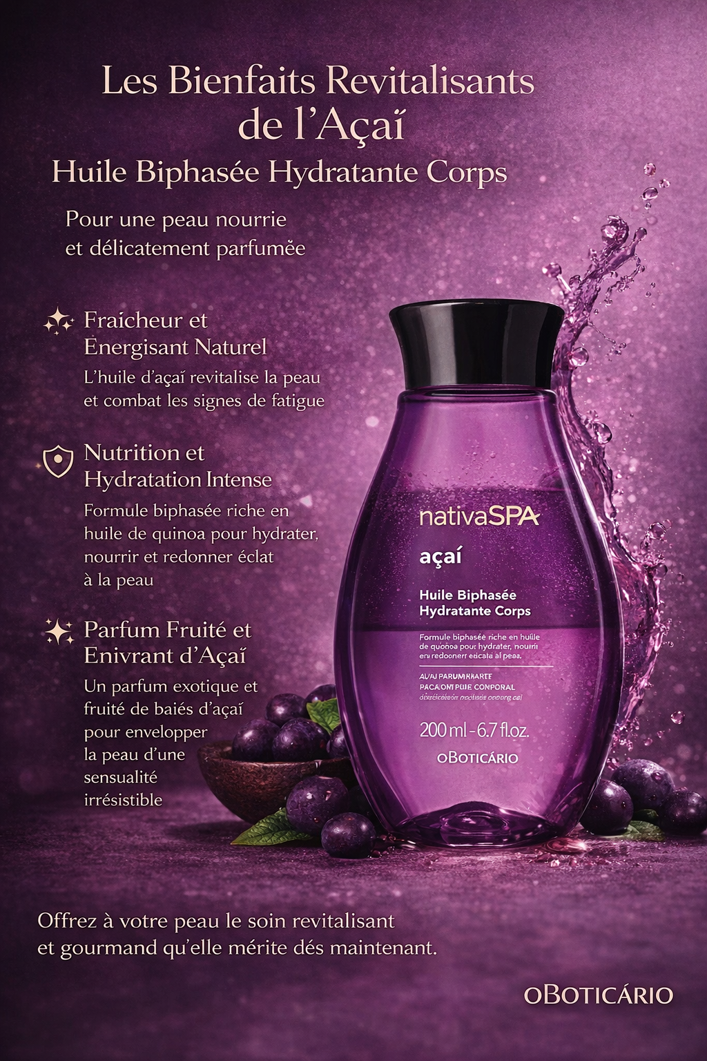 Huile Hydratante Corporelle Açaï 200ml O Boticário