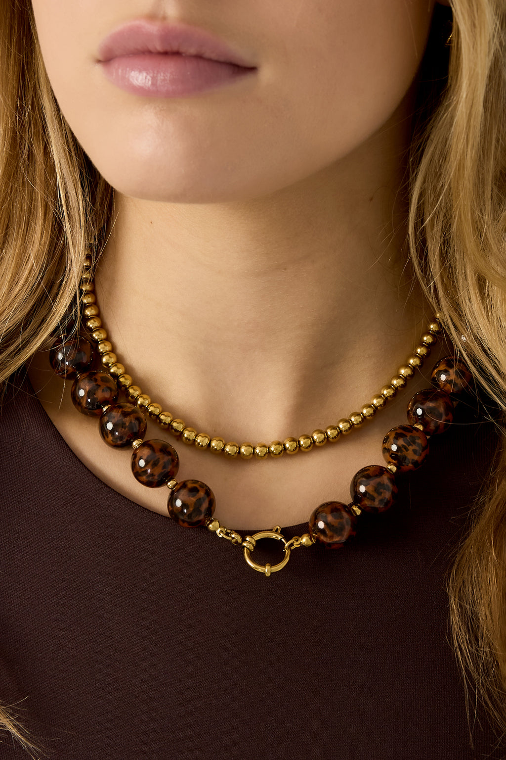 Colliers de perles en acrylique imprimé léopard, style rétro, classique, pour femme, 14 mm
