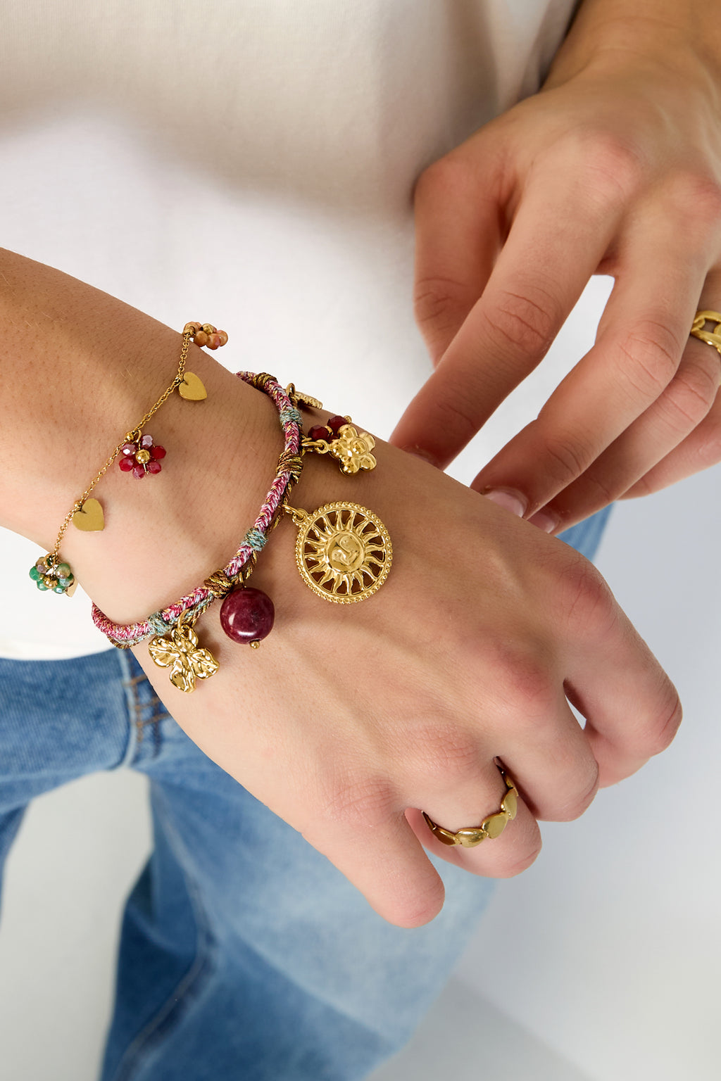 Bracelets à breloques en acier inoxydable, série florale décontractée et simple pour femmes